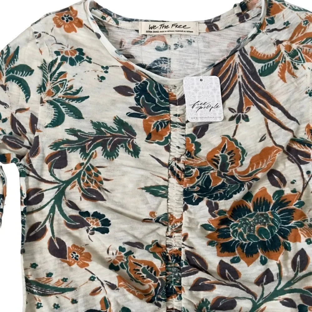 We The Free Free People Dreamed of You Floral Ruched Long Sleeve Top XSMALL NWT